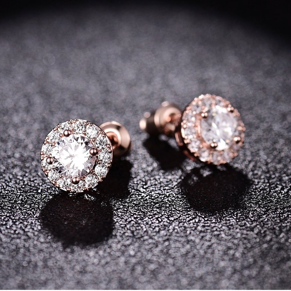 New Rose Gold Diamond Stud Earrings - Picture 2 of 3